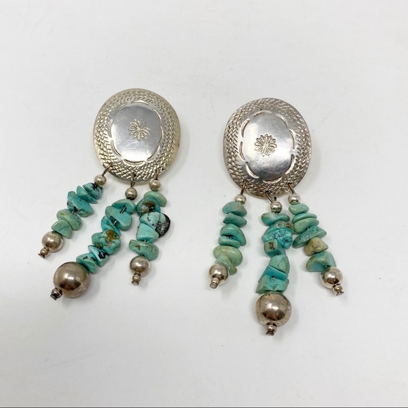 Vintage Jewelry - VINTAGE Sterling Silver Turquoise Concho Earrings